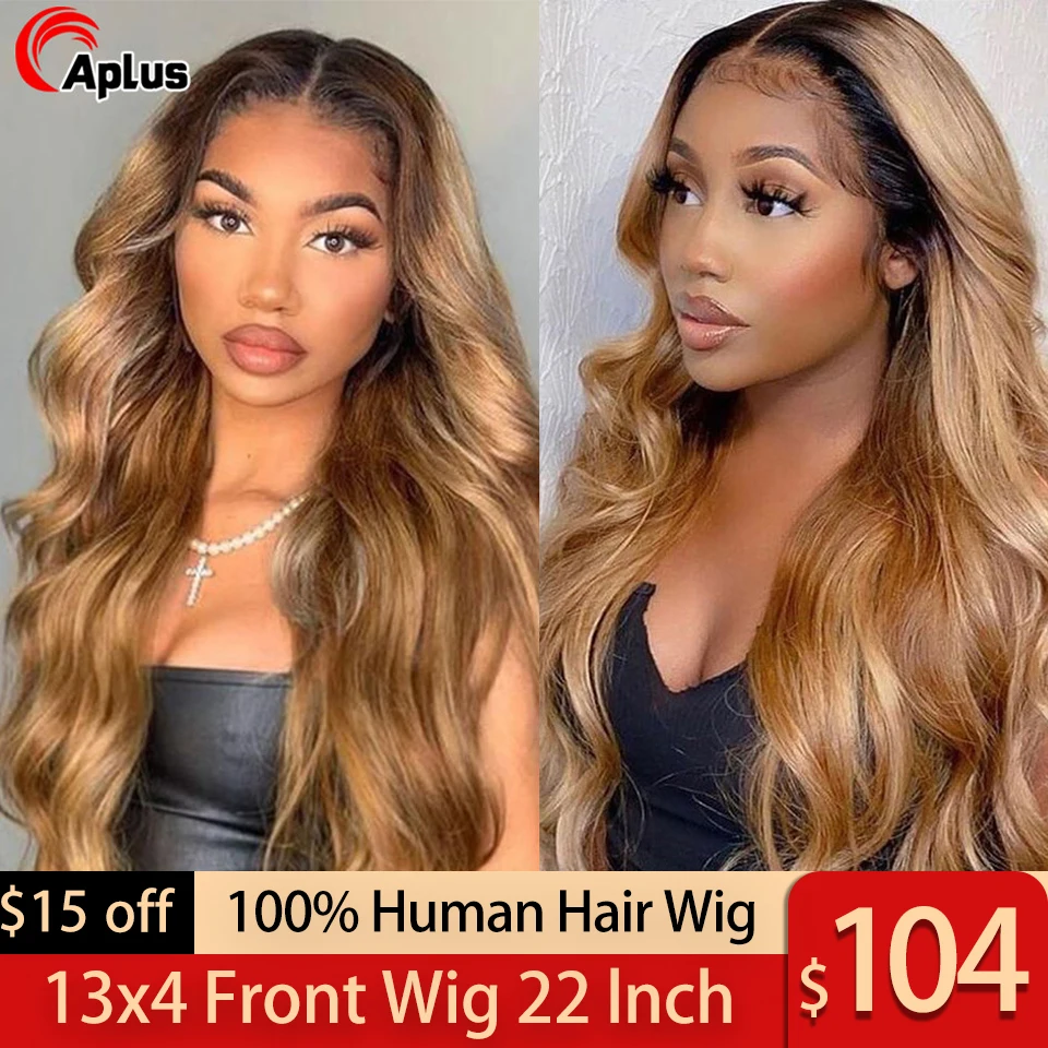 13x4 Colored Lace Front Human Hair Wigs Ombre 1b/27 Honey Blonde HD Body Wave Frontal Wig for Women Highlight Wig Human Hair