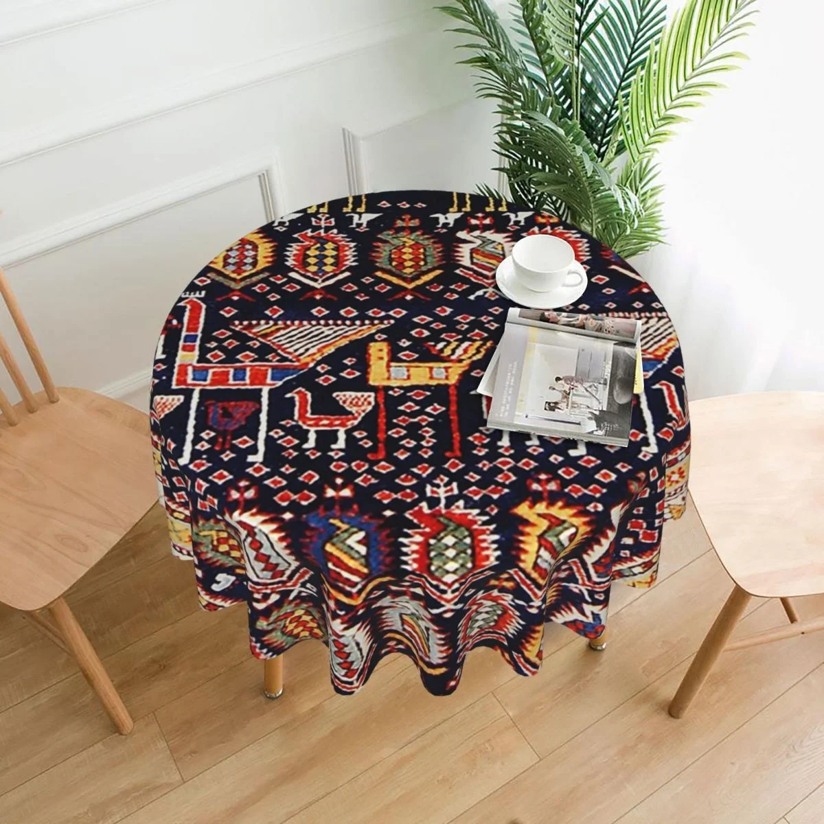 

Shirvan Pictorial Rug With Quadrupeds Boho Hippi Table Cloth Tablecloths Polyester Round Picnic Blanket for Dining Table Decor