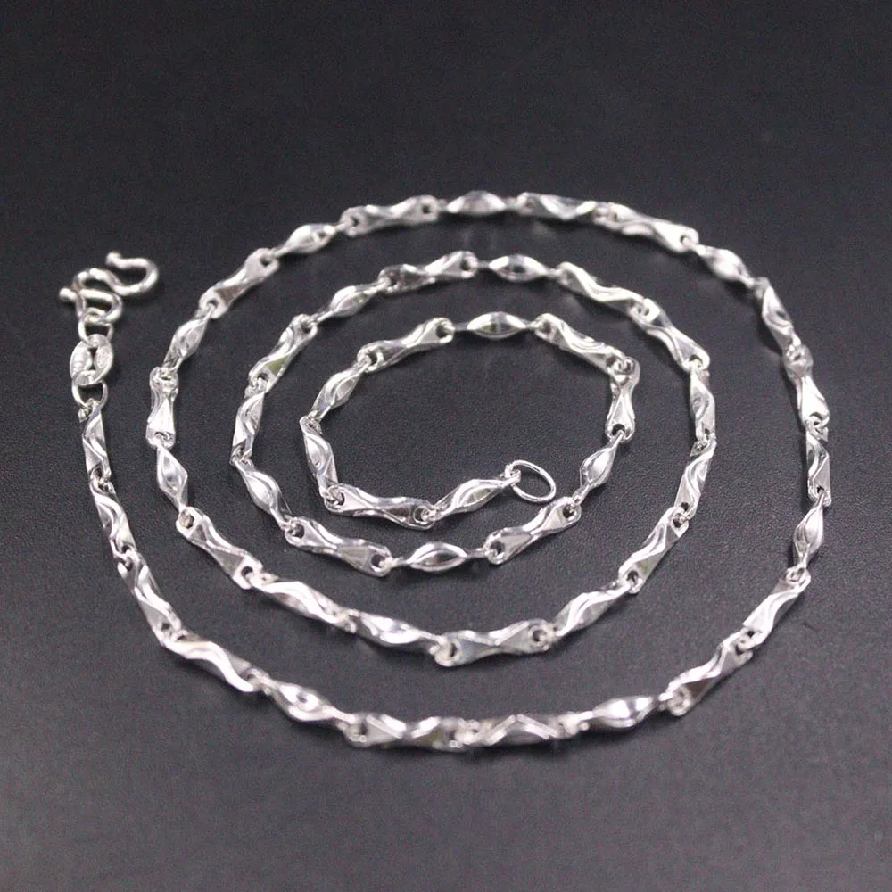 

Real S999 Fine Silver Women Men Lucky 2mmW Yuanbao Chain Link Necklace 18"L