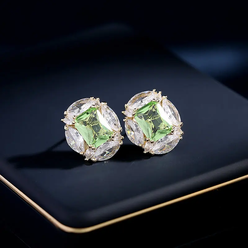 

Multicolor Crystal Cubic Zirconia Luxury Women Earrings Shining High Quality Copper Green Earing Girls Jewelry Accessories New