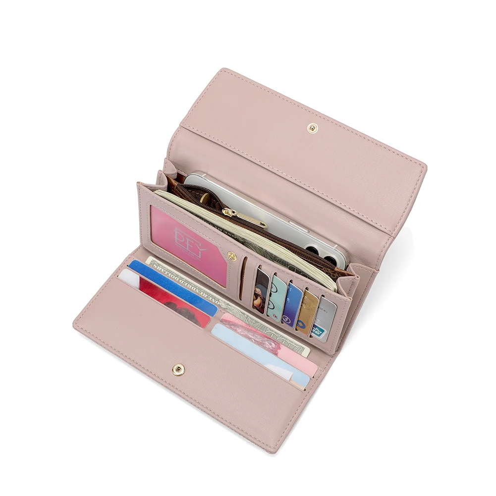 Long Ladies Wallet Three-fold Buckle Coin Purse Multi-compartment Clutch Bags Large Capacity Mobile Phone Bag Women Cosmetic Bag