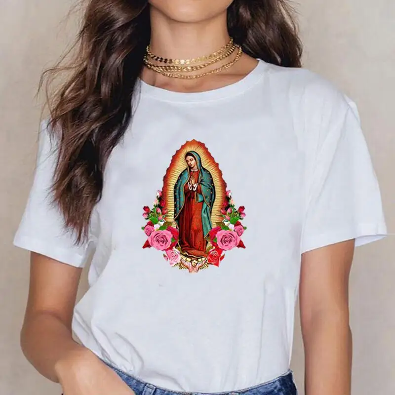 

Our Lady of Guadalupe Print Women T-Shirt Casual Harajuku Shirt Tshirt Top Summer Short Sleeve Tee Shirt Femme Camiseta Mujer