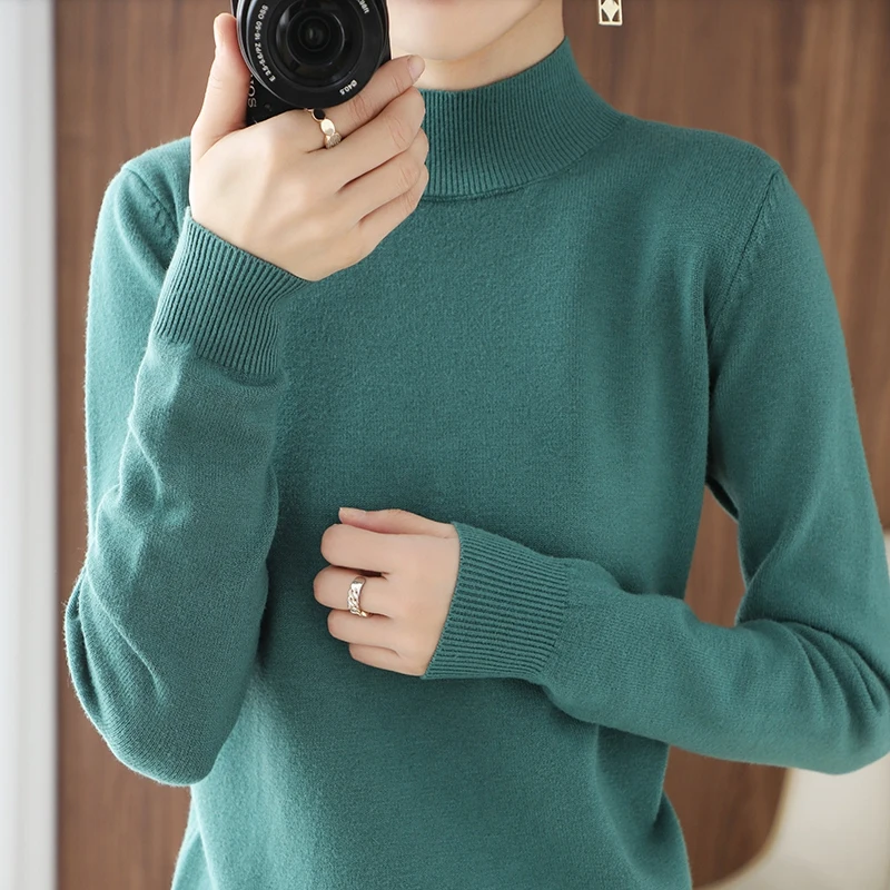 

Autumn And Winter New Half Turtleneck Sweater Women Loose Regular Solid Color Temperament Soft All-Match Knitted Bottoming Shirt