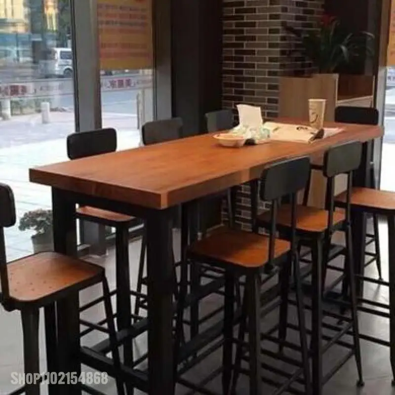 Американский стиль длинный стол и стул сочетание бар высокий кафе ретро массив дерева на.