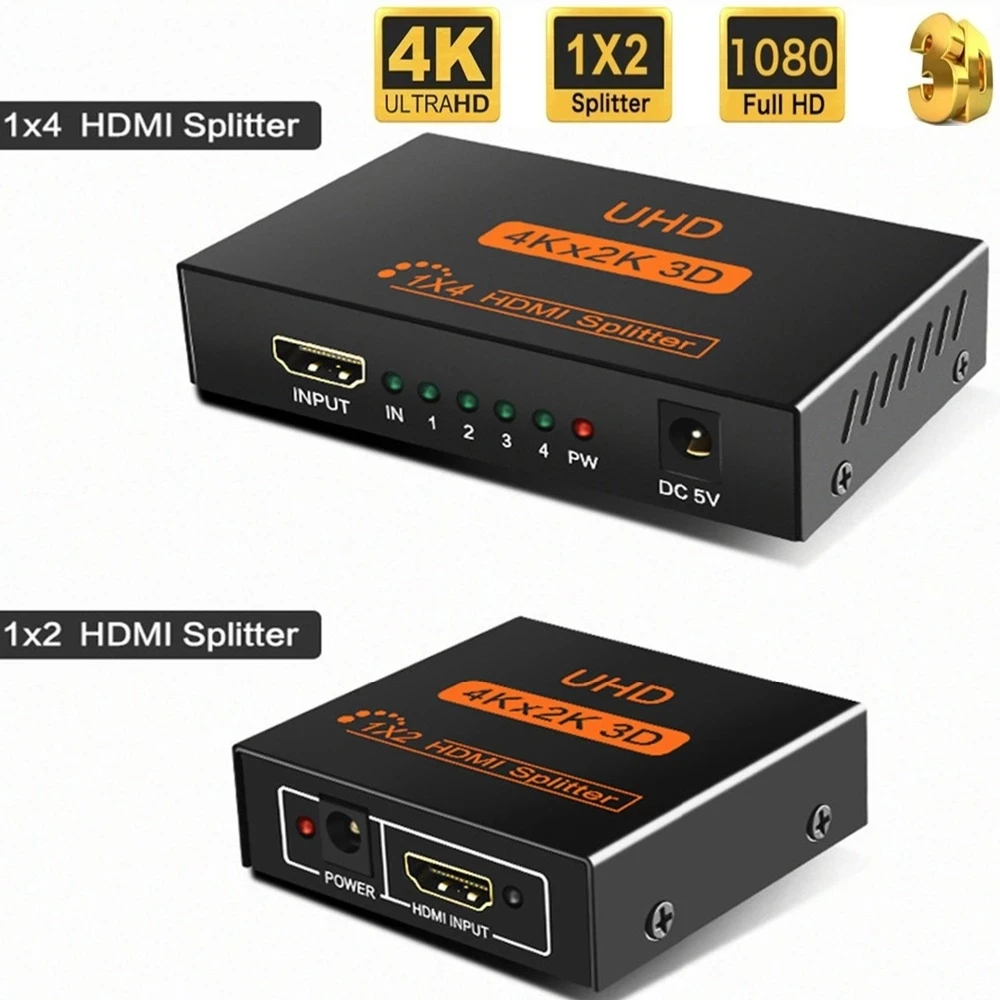 

4K HDMI Splitter 1x4 1x2 HDMI Video Distributor Splitter 1 in 4 out Duplicate Screen Amplifier For PC HDTV DVD PS3 Projector