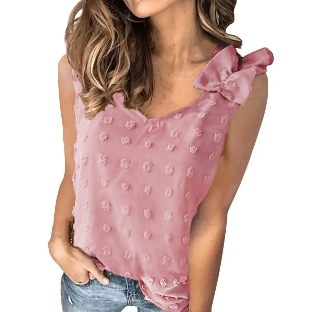 

V-neck Pleated Shoulder Loose Vest Top Jacquard Decor Sleeveless Summer Blouse Streetwear