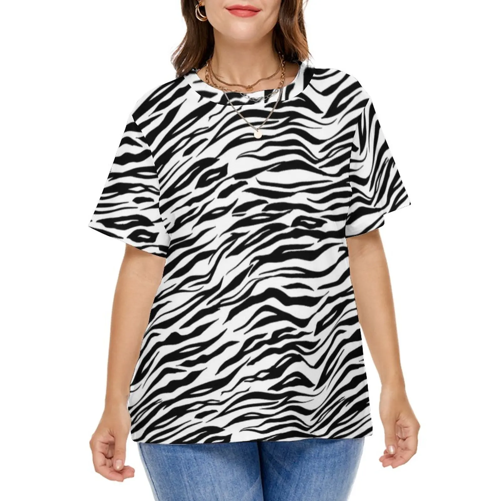 

Black White Zebra T-Shirts Animal Print Street Wear T Shirt Short-Sleeve Vintage Tee Shirt Plus Size 4XL 5XL Summer Graphic Tops