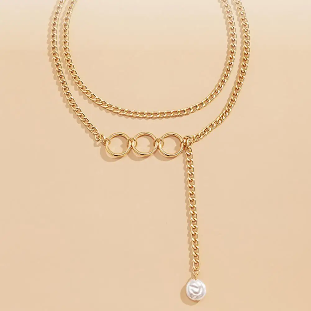 

Universal Pendant Long Choker Hollow Two Layers Three Circle Faux Pearl Tassel Pendant Geometric