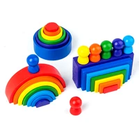 rainbow blocks set natural wooden toys jigsaw puzzle children stacking building block homeschool supplies educational baby gift