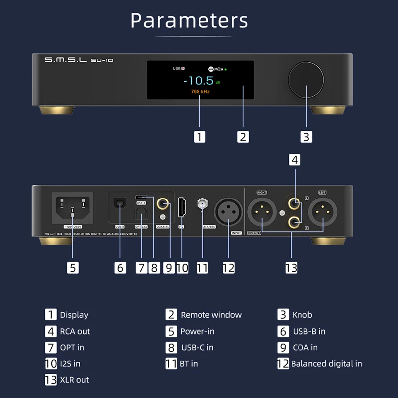 SMSL SU-10 MQA декодер поддерживает MQA-CD Dual ES9038PRO Hi-Res аудио DAC 32 бит/768 кГц DSD512 поддержка