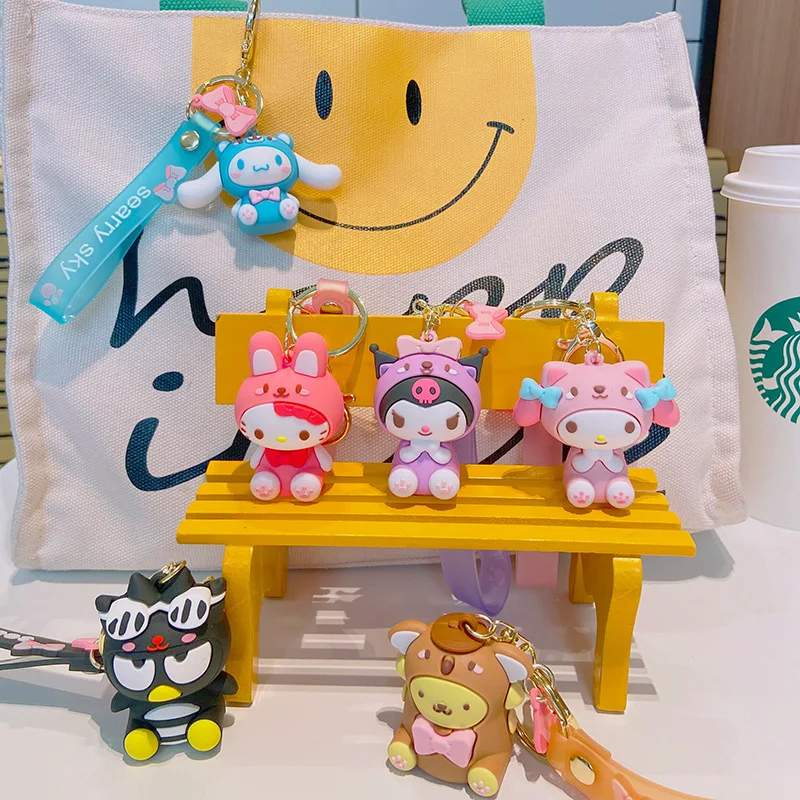 

Sanrio Kuromi My Melody Kt Cat Pc Dog Hello Kitty Keychain Anime Figure Pendant Accessories Cute Animals Toys