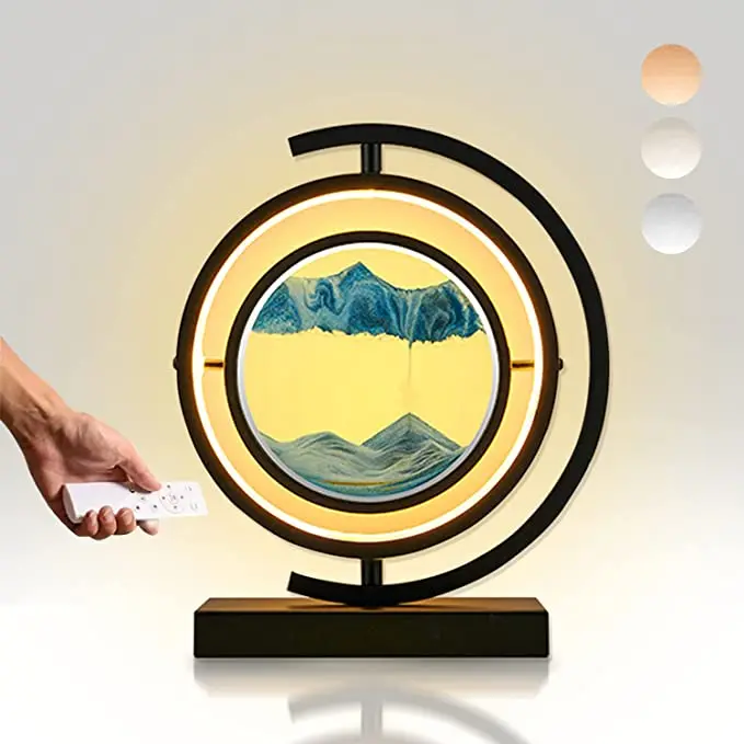 Quicksand Art LED Bedside Table Lamp Night Light Bedroom Light Sand Scene Dynamic Round Glass Hourglass Table Lamp