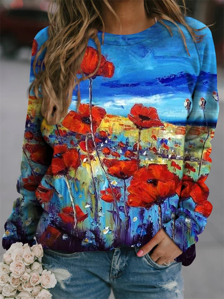 

Autumn 2022 New 3D Print Urban Vintage Casual Loose Round Neck Pullover Raglan Long Sleeve Daily Commuting Sweatshirt