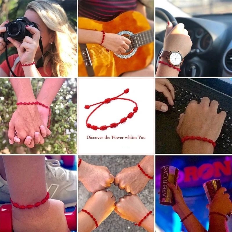20PCS 7 Knots Red String Bracelet For Couple Protection Good Luck Amulet for Success Handmade Friendship Lucky Bangles - купить по