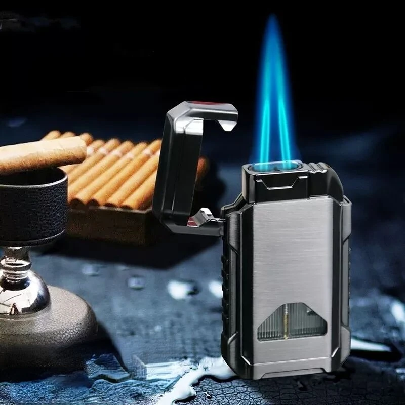 New Windproof Twin Turbo Jet Cigar Lighter Gradient Color Metal Gas Lighter Men's Cigar Lighting Tool