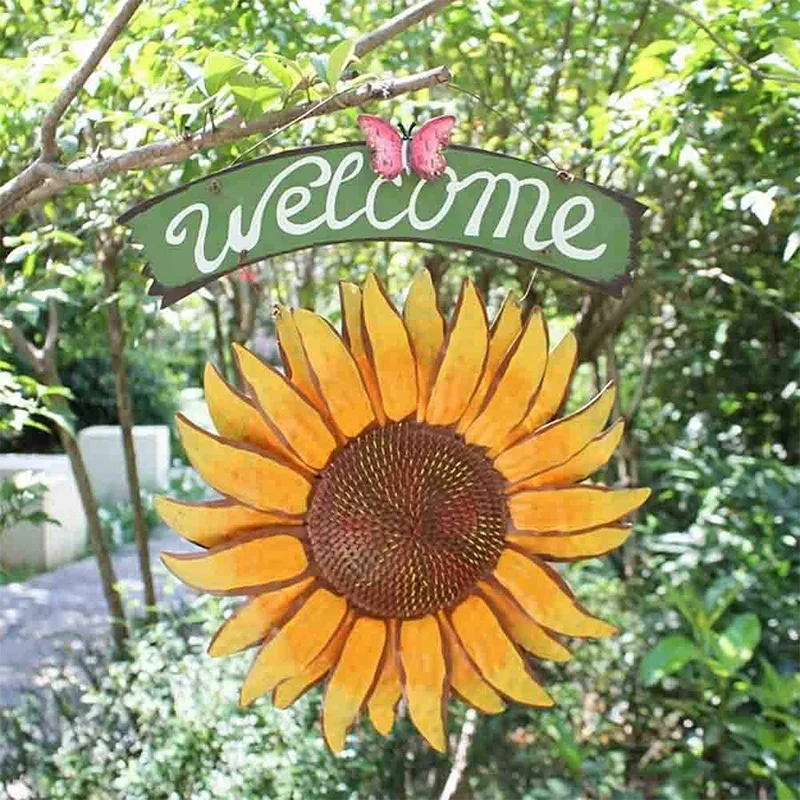

Металлические подвесные декоративные наружные приветственные знаки для сада, Подсолнух, ручная роспись, приветственная табличка для входной двери