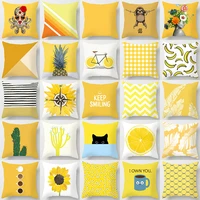 yellow cushion cover plaid alphabet print sofa pillowcase bedroom home decor car office decor accessories