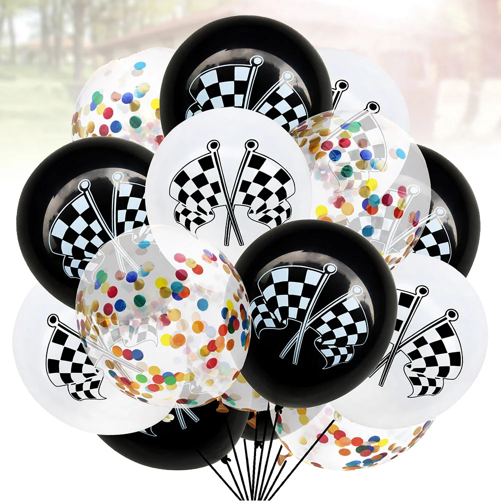 

Balloons Flag Racing Party Car Birthday Race Latex Checkered Checkerboard Supplies Balloon Checker Black White Boys Racer