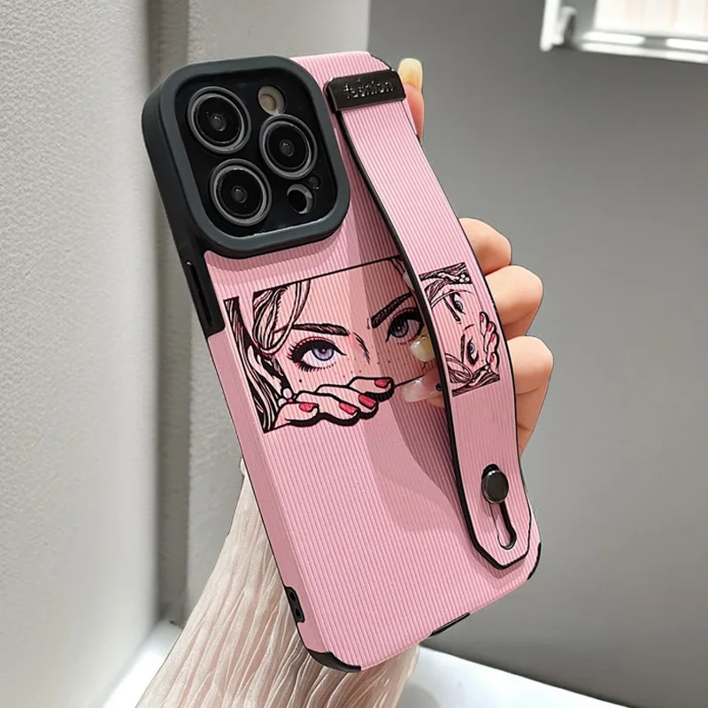 

Cute Anime Girl Wrist Band Case for Samsung Galaxy A71 A73 A53 A52S A51 A50S S22 S23Ultra S20Plus FE A11 A12 Shockproof Cover