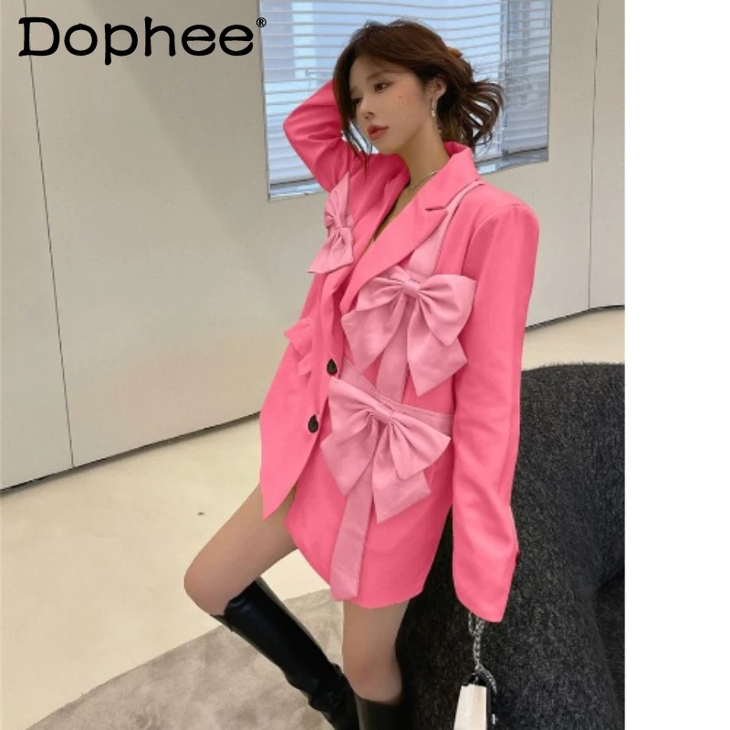 

High-End Sweet Bow White Suit for Jacket Women 2022 New Spring Clothes Elegant Lapel Single Breasted Pink Ol Office Blazer Coats