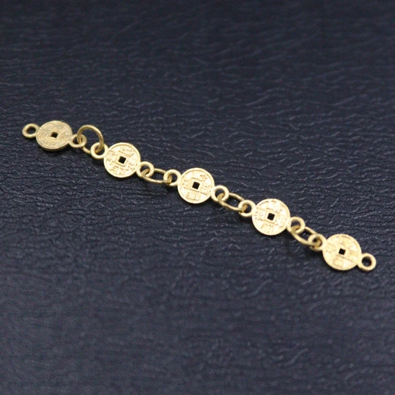 Настоящая удлинительная цепочка из желтого золота 18 карат счастливая резная