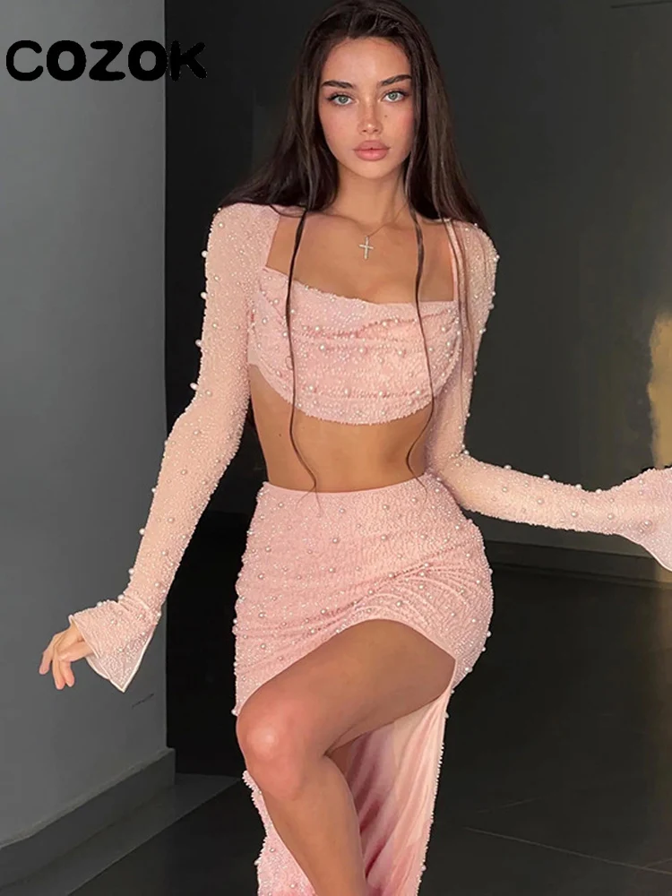 

Женский трикотажный комплект из юбки и топа, с длинным рукавом и юбки-годе