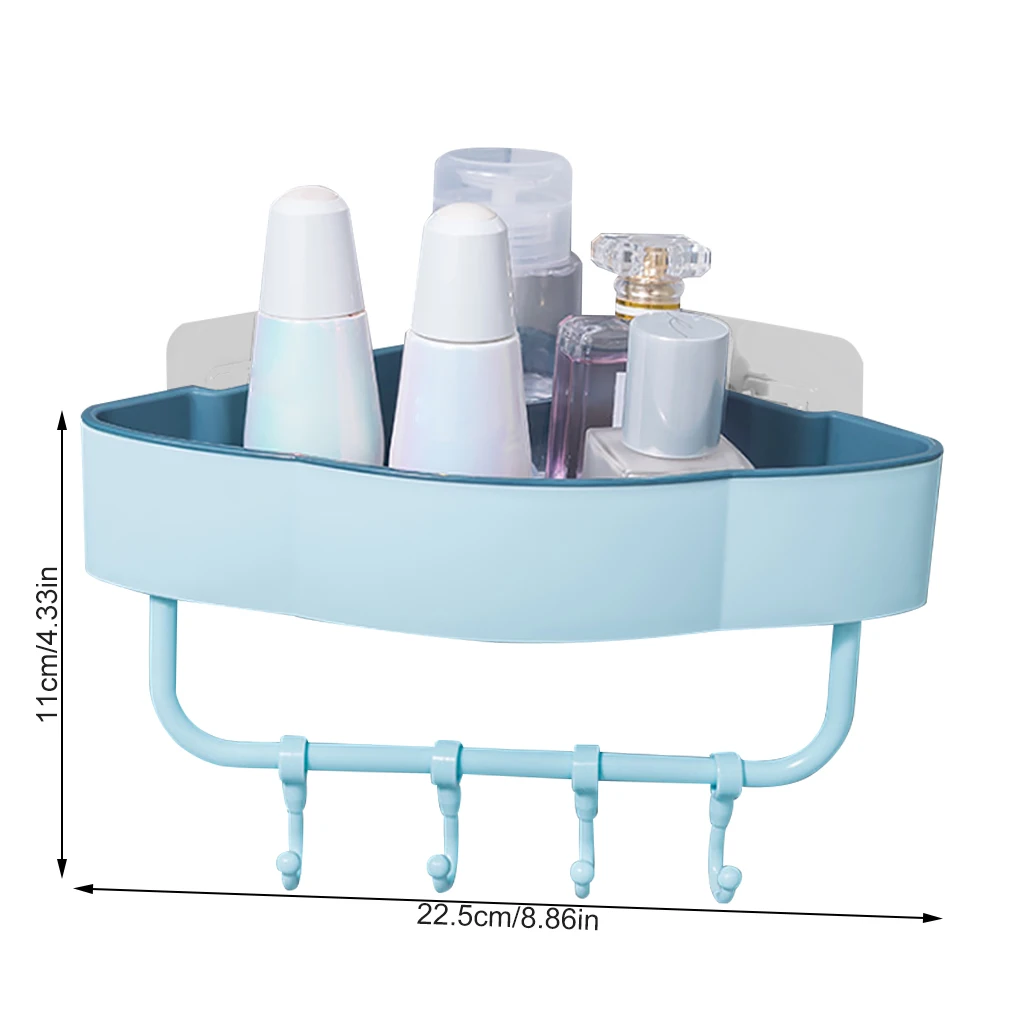 

Wall Mounted Storage Shelf Bathroom Toilet Corner Shower Rack Kitchen Drainage Basket with Hooks