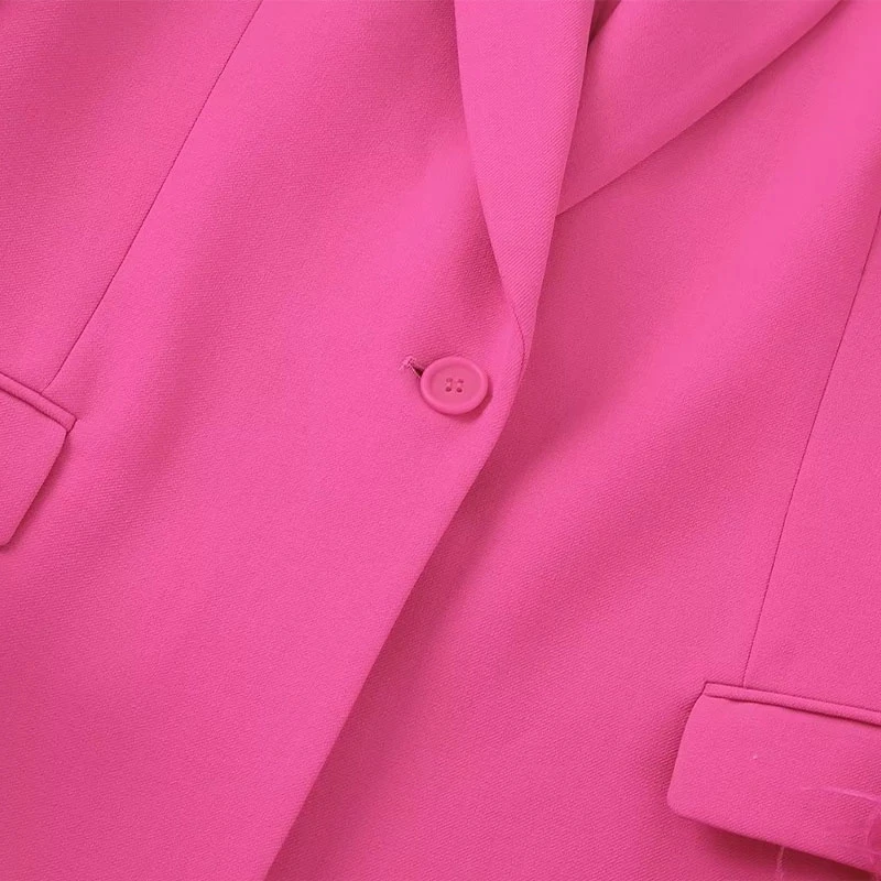 New Loose Women Blazer Vintage Long Sleeve Jacket Coat Cuffs With Feathers Ladies Outerwear Stylish Top Pants Set of 2 Home Suit