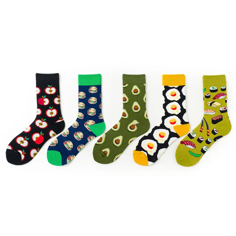 1 Pair Funny Harajuku Women Casual Cartoon Fruit Sock Avocado Socks Kawaii Egg Cookie Donuts Colorful Japanese Skateboard Socks