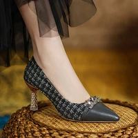 black metal buckle stiletto high heels womens high heels 6cm pointed toe elegant dress evening party high heels
