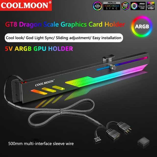 COOLMOON GT8 Horizontal GPU Support 5V ARGB Bracket Computer Video Card Stand Adjustment Aluminum Alloy GPU Holder 4