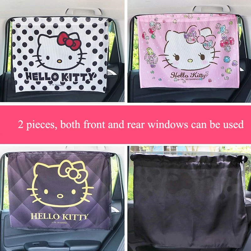 

2pcs Sanrio Kawaii Hello Kitty Car Sunshade Cloth Cartoon Car Double-layer Heat Insulation Side Window Curtain Car Accessories