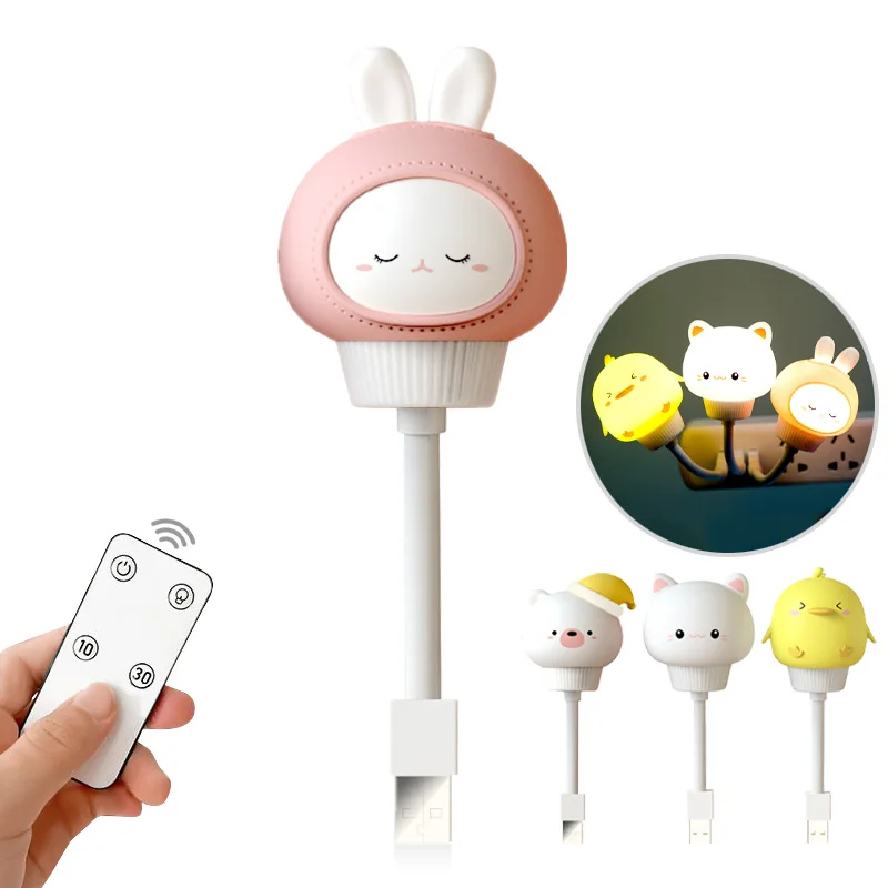 

Светодиодный портативный ночсветильник с USB, милая мультяшная Ночная лампа с медведем и дистанционным управлением, декоративная прикроват...