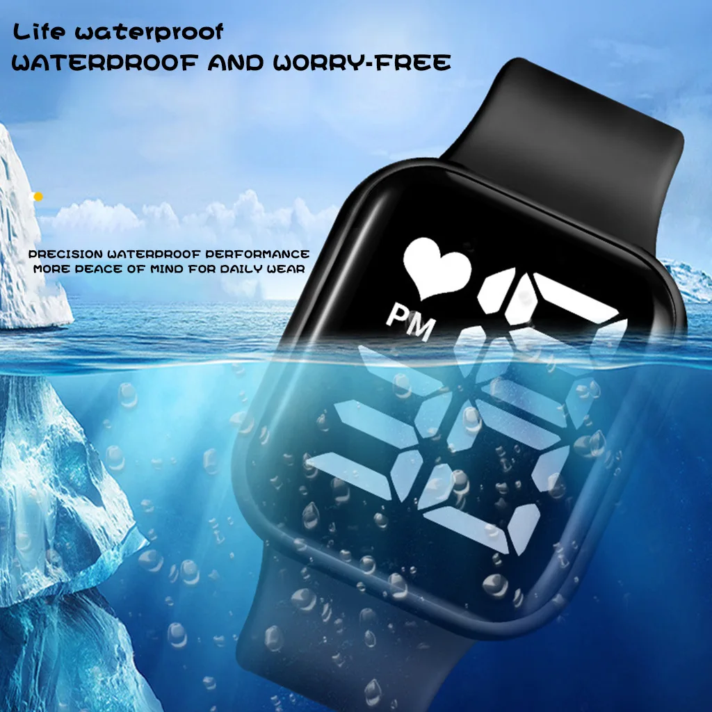 

Zwart Led Kleine Vierkante Digitale Elektronische Sport Horloge Kinderen Paar Mode Eenvoudige Jeugd Bluetooth Fitness Horloge