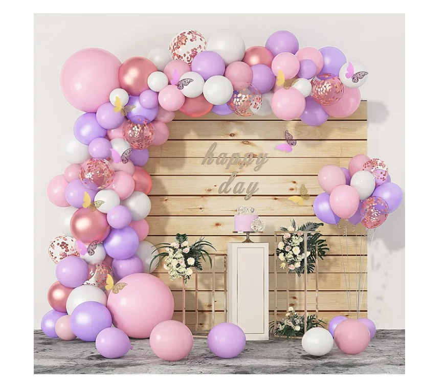 

JOYMEMO Rose Gold Party Decoration Confetti Balloons Set Butterfly Sticker for Girl Birthday Wedding Baby Shower Party Supplies