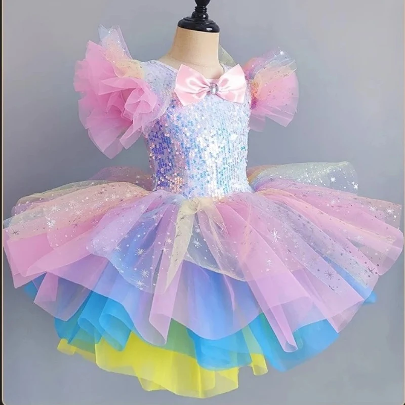 Детское балетное платье семь цветов детское принцессы с блестками для девочек