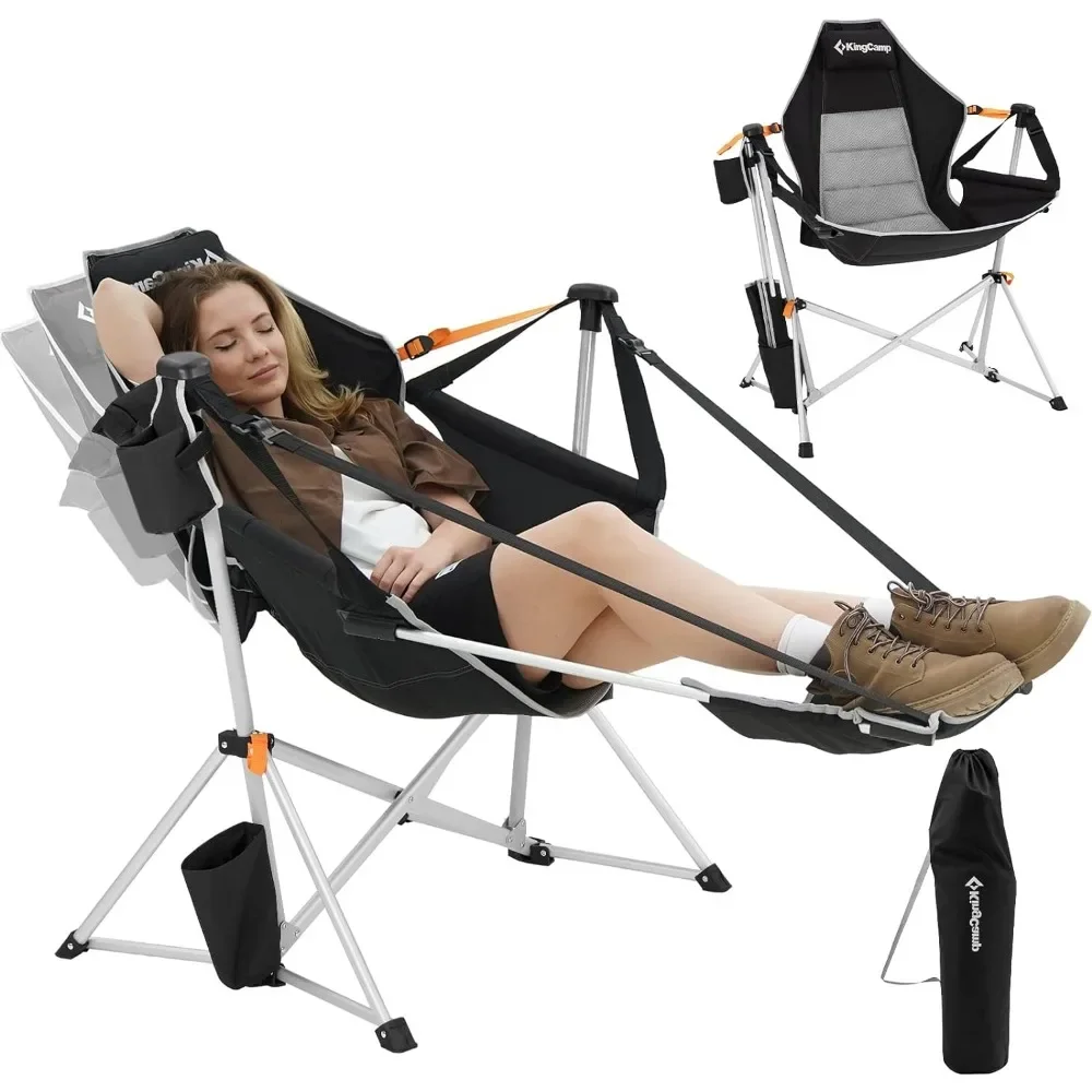 

Camping Chair, Aluminum Alloy Adjustable Back Swing Chair Hold Up to 300lbs, Folding Rocking Chair with Removable
