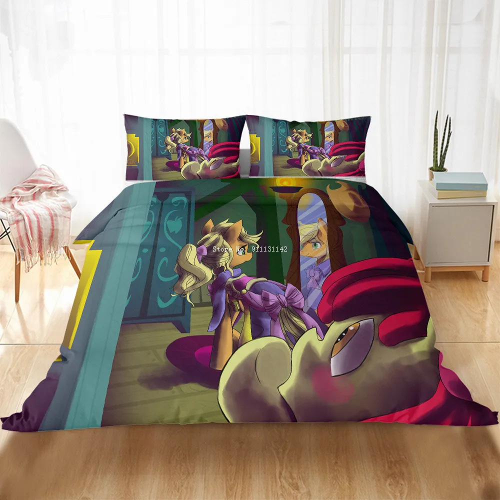 

Cartoon Rainbow Pony Print Bedding Set 3D Cute Children Bedroom Down Quilt Cover Pillow Cover Bedding Home Textile