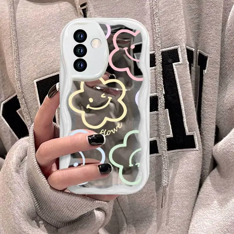 Фото Чехол для телефона с зеркалом и рисунком «Улыбающийся цветок» для Samsung Galaxy Wide 8, Buddy 3, Quantum 6, 5, 4, Jump3, Jump 5G, Wide8, Wide6 №4