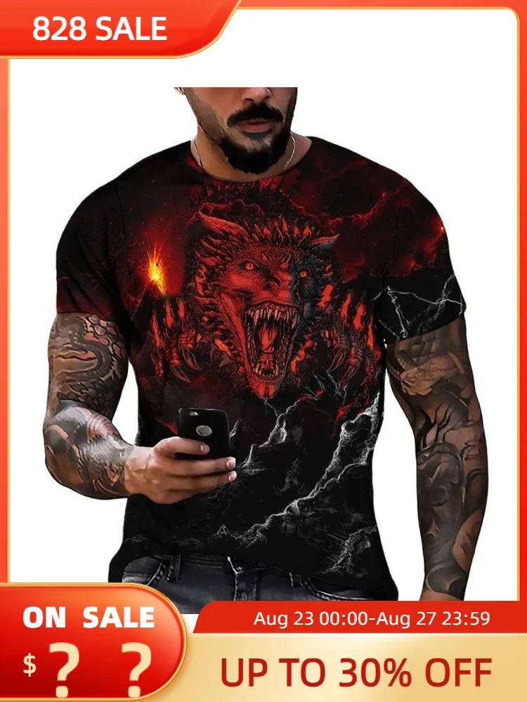 

Футболка мужская с 3d-драконом, винтажный топ с круглым вырезом и коротким рукавом, оверсайз, в стиле хип-хоп, одежда для мужчин, лето