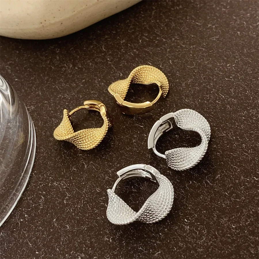 Niche French Style Metal Weave Cable Knit Earrings Women's Fashionable Elegant Versatile Ear Circle Design Sensibility