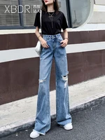 ripped wide leg jeans for women streetwear high waist straight loose long denim pants lady ripped straight jeans trousers