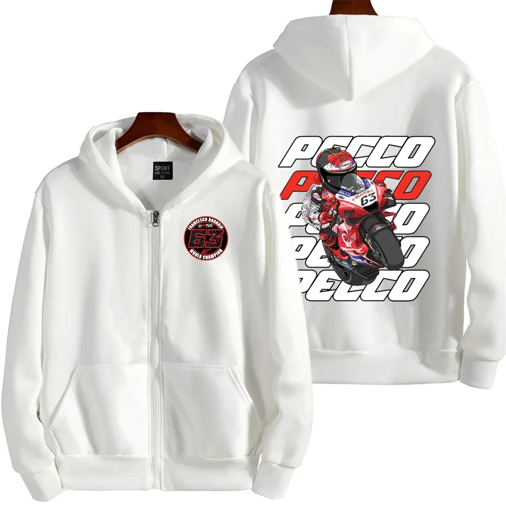 Фото Худи на молнии Pecco Bagnaia 63 Driver Logo Racing Motorcycle Team для мужчин, весенне-осенний мужской свитшот, красная спортивная женская куртка. №1