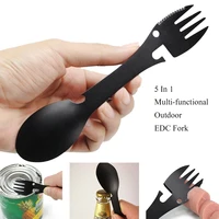 outdoor survival tools 5 in 1 camping multi functional edc kit practical fork knife spoon bottlecan opener