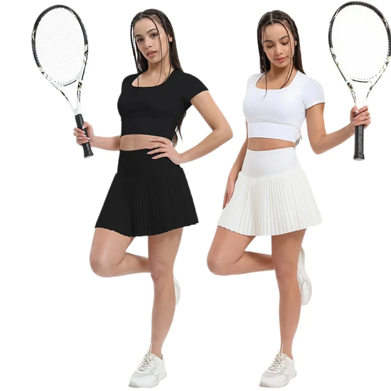 Женская плиссированная теннисная юбка с карманами и высокой талией спортивные