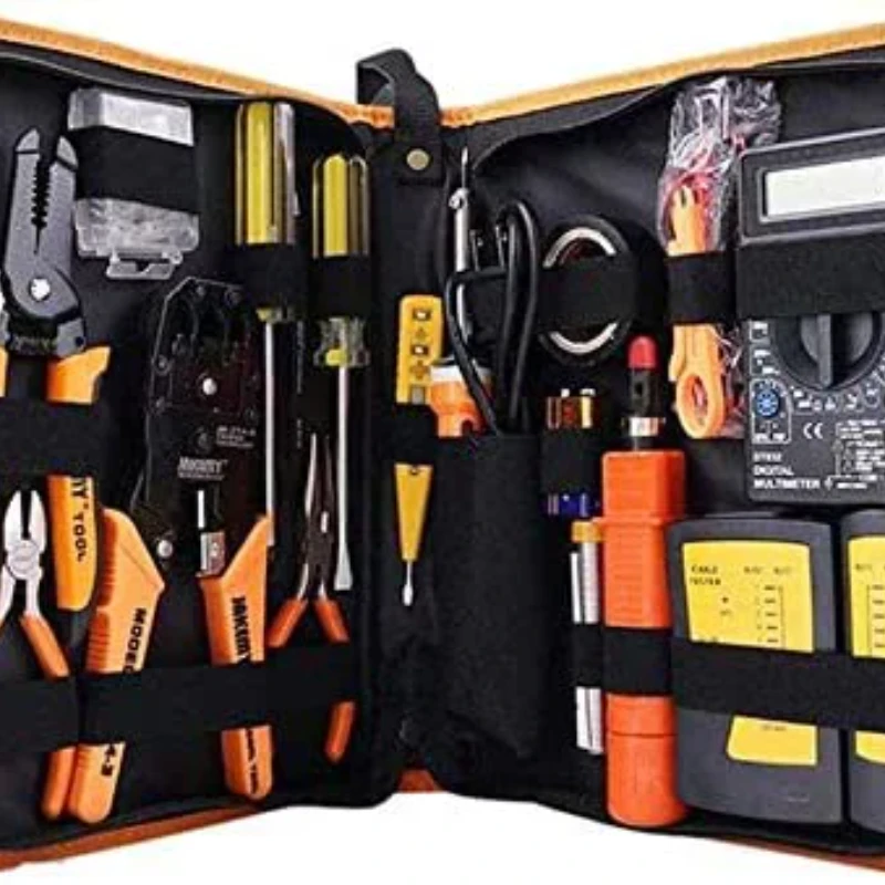 

Network Installations or Repairs Tool Kit,with Screwdrivers Metal Pliers Tweezers Digital Multimeter DIY Home Household Toolkits