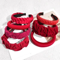 2022 new years red headband wide brimmed pressed hairband pleated twist headdress hair accessories gift