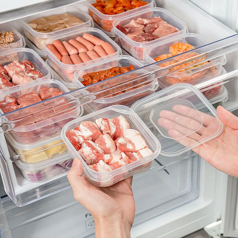 

Frozen Fresh Food Fruit Storage Box Portable Kitchen Freezer Meat Onion Ginger Clear Crisper SubPacked Storage Supplies