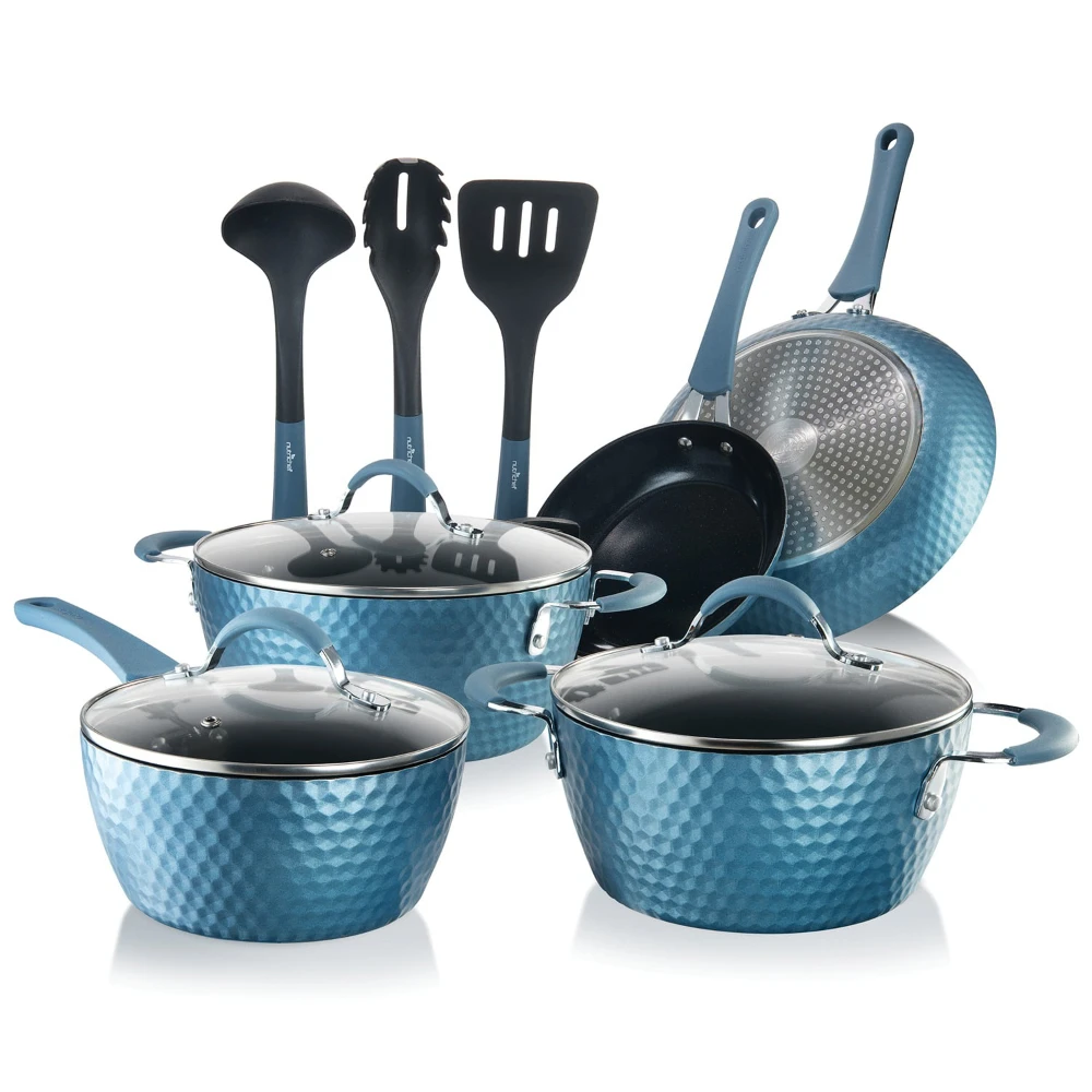 

11 Piece Nonstick Diamond Pattern Kitchen Cookware Set, Royal Blue