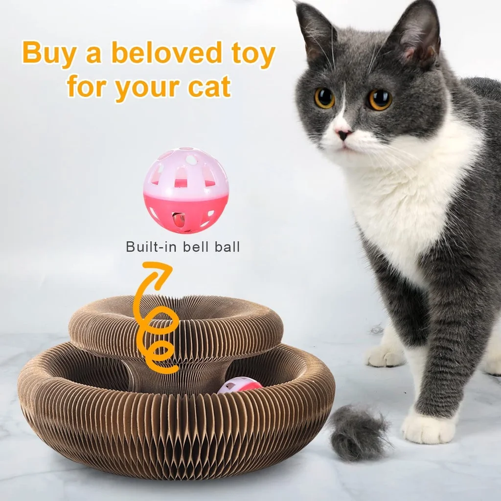 

Magic Organ Cat Scratch Board Cat Toy With Bell Ball Round Corrugated Scratching Post Toys for Cats Grinding Claw Cat Scratcher